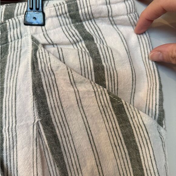 Anthropologie Beachgoer Linen Striped Shorts Green High Rise Pockets Size 14 - Picture 5 of 7